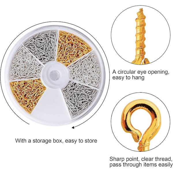600 stykker Øjenskrue Øjenstift Krog Øjetråd til smykkefremstilling gør-det-selv-håndværksfund 10 X 4 X 1 mm