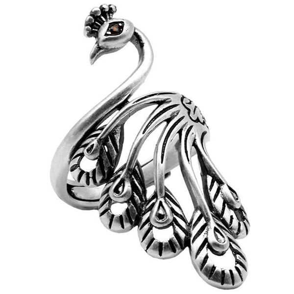 Retro Justerbar Öppen Silver Peacock Finger Flätad Stickring 1