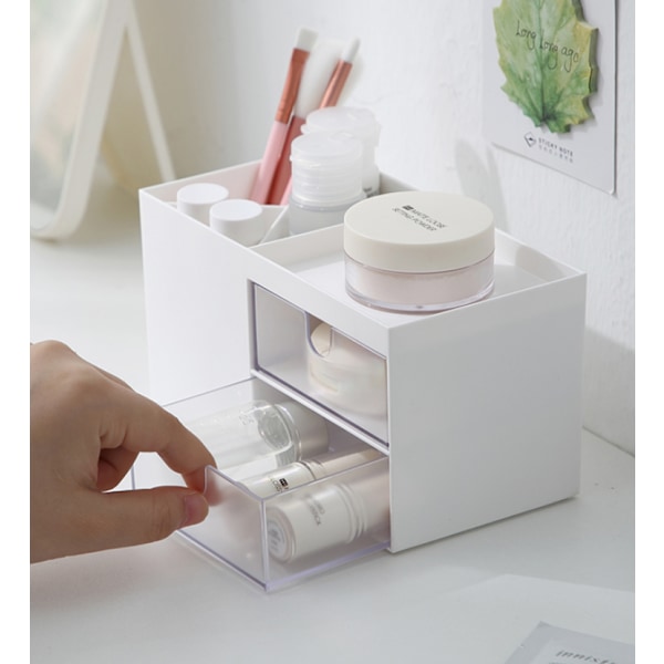 Nordic ins Desktop Opbevaringsboks Skuffe Plast Kontor Elev Papirpapir Penholder Kosmetik Diverse Opbevaring (Ivory White),
