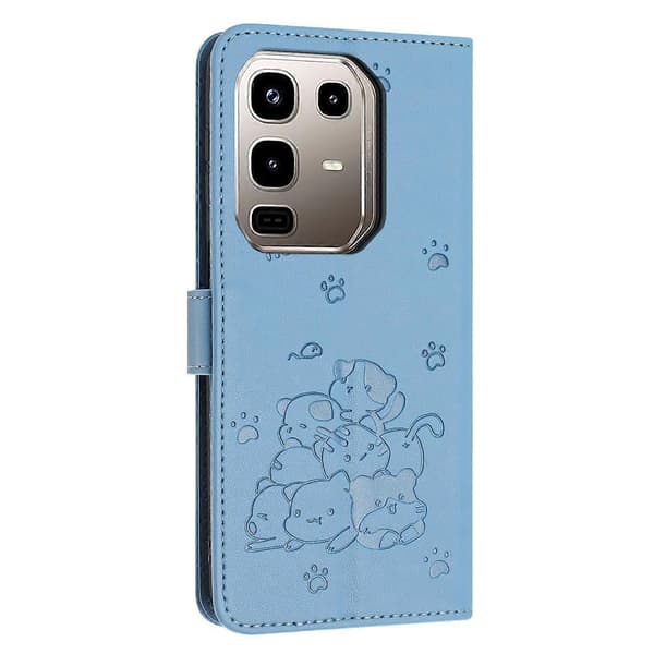 Präglat katttelefonfodral i läder med snodd Blue For Infinix Note 50x