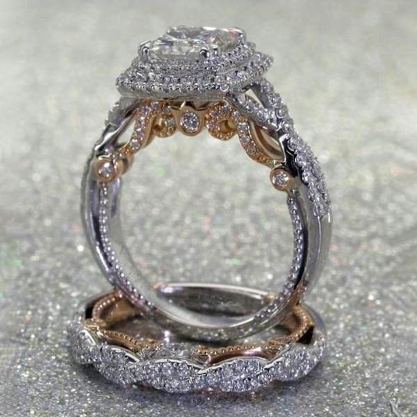 2st Fingerringar Fyrkantiga Rhinestone Dam Glittrande Galvanisering Prinsessringar För Bröllop US 5