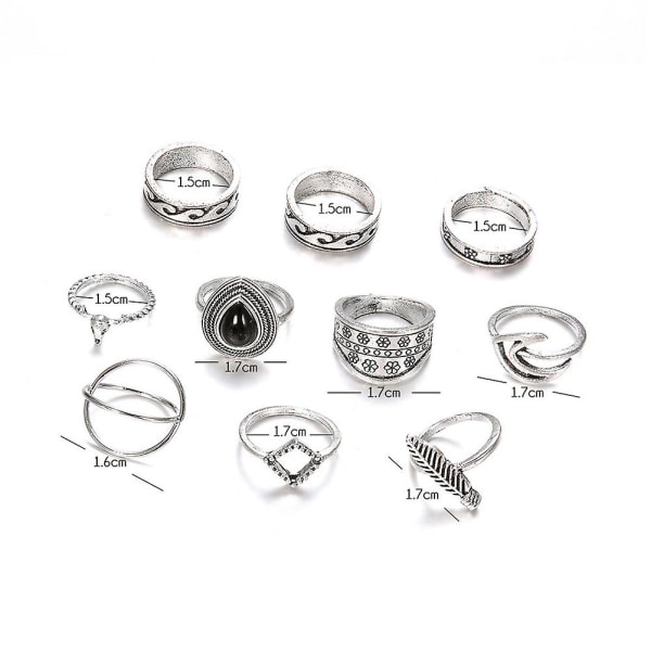 10 stk Dame Totem Fjær Finger Midi Knuckle Rings Sett Bohemian smykker gave