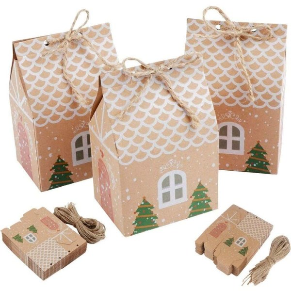50 stycken julfestförpackningar, julklappspåsar av kraftpapper, presentförpackningar för bröllopsfavoriter, för presentförpackning, ca.