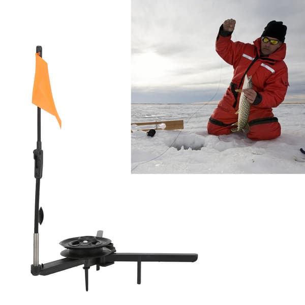 Sammenleggbar isfiskevippe med snelle, trekantbase og flaggstangtilbehør