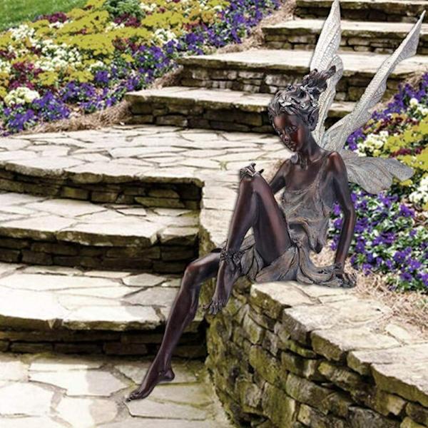 Siddende Fairy Statue for Tudor og Turek Have Siddende Fairy Statue Harpiks Håndværk Landskabspleje Havedekoration Fairy Fi