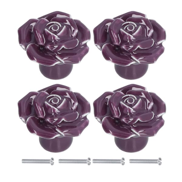 4-pack Rosformade Keramiska Skåpknoppar Modernt Hem Vardagsrum Sovrum Lila