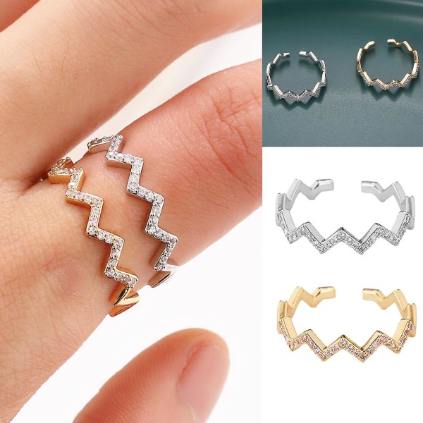 Charmerende ring All-match legering justerbar bølgeform fingerring til daglig Golden
