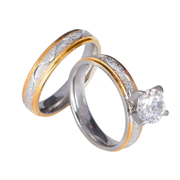2 st Män Kvinnor Creative Cz Inlagda Bröllopsringar Lover&#39;s Ring Set Bröllopssmycken US 6
