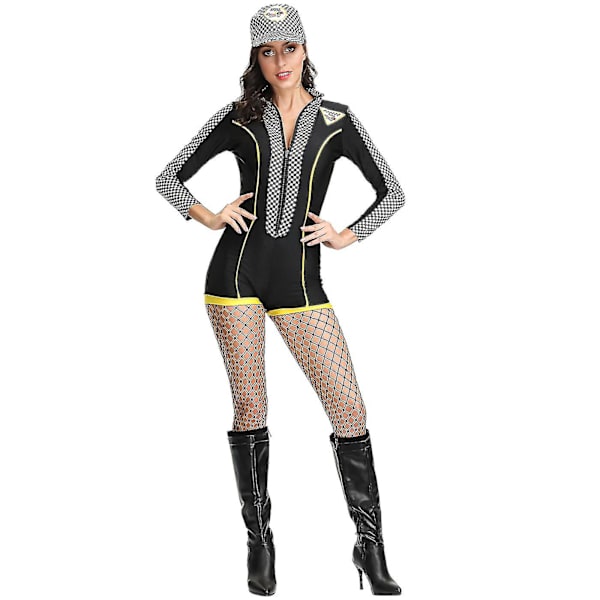 Automallipuku Kilpatytön moottoripyörähaalari Performance Suit including fishnet socks