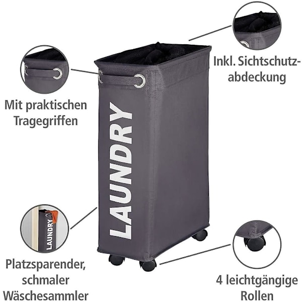 Liten alkov tvättkorg med hjul och handtag Dark gray