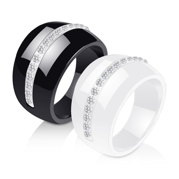 Lyx Romantisk Klar Svart och Vit Keramisk Ring Smycken För Kvinnor Tillbehör Mode Smycken Ring Med Bling Kristall White