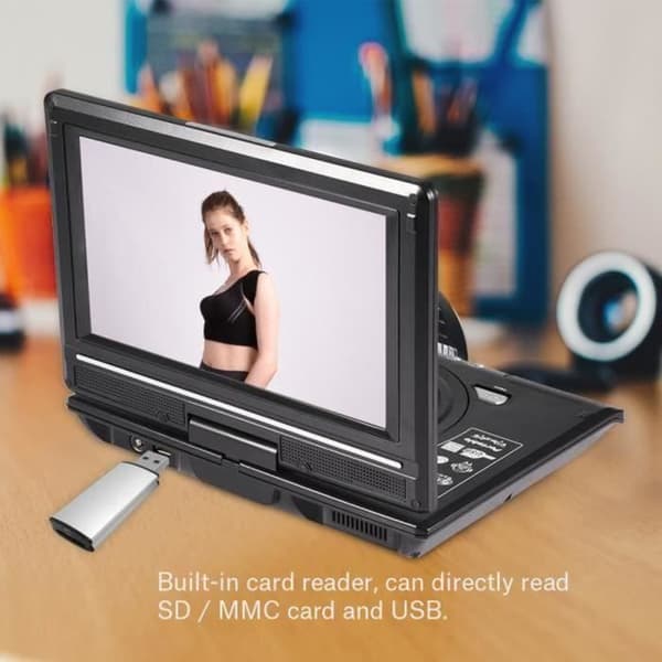 9,8" bärbar DVD-spelare, roterande HD digital smart-TV EVD DVD-spelare, stöder SD-kort, USB-TV, CD, DVD - A4