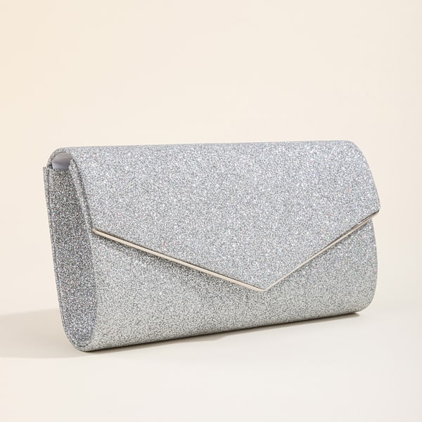 Stilig Sølv Aftenveske for Kvinner: Elegant Glitter Håndveske med Kjede for Bryllup og Fester, Perfekt for Formelle Anledninger.