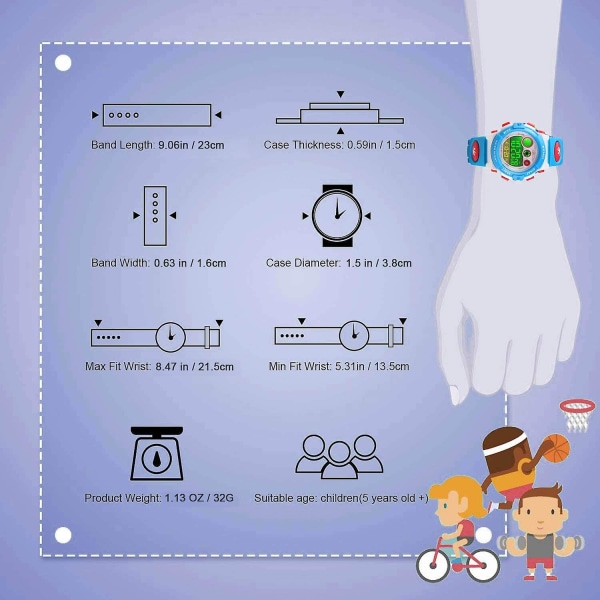 Digital watch för barn för pojkar, flickor, vattentäta elektroniska multi fritidsklockor för casual , 7 Co