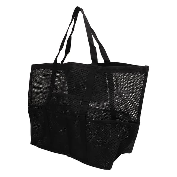 Nylon Sammenfoldelig Multifunktionel Mesh Strand Skuldertaske til Rejser Camping Sort
