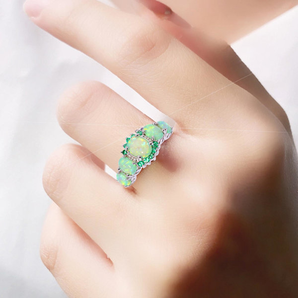 Kvinnor Ring Geometrisk Faux Gem Smycken galvanisering Bright Luster Ring för bröllop Green US 8