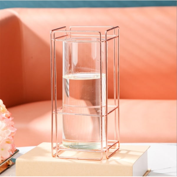 Fyrkantig vas med järnram i glas (svart)