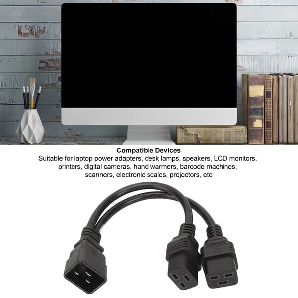 Universal Strømkabel Splitter C19 til C20 32cm for Skrivebordslampe LCD-skjerm