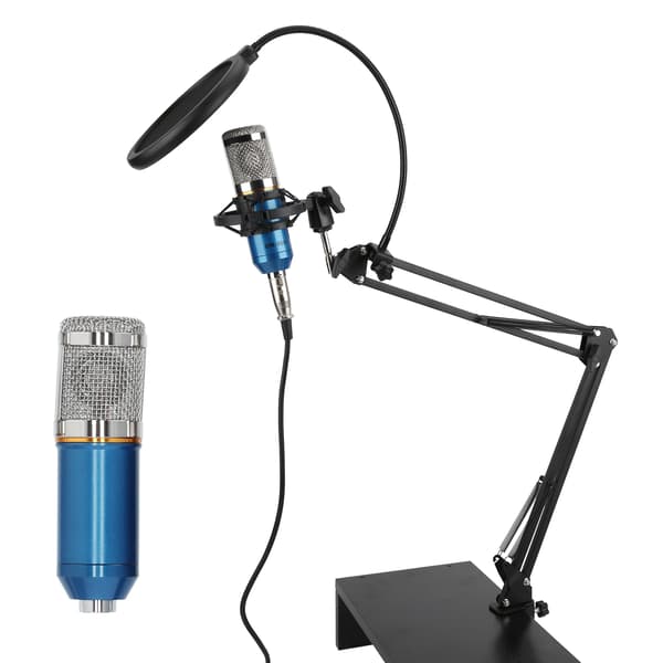 BM800 USB kondensatormikrofonsæt med fleksibel arm til pc-desktop-notebook blå sølv