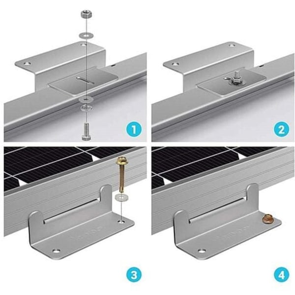 Solpanelsklämma Aluminiumlegering Monteringsfäste med skruvar och muttrar för husbilsbåttak 4 delar