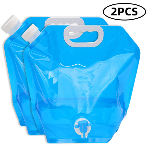 10L bærbar sammenleggbar vannoppbevaringspose med ventil, 2 stykker / 4 stykker, Blå 2 stykker - Blå 2 stykker