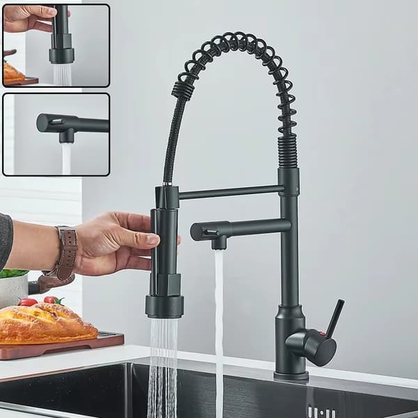 Kitchen Faucet with Pull-Out Spout - 2 Spray Modes, 360° Swivel Deck Mount, Hot/Cold - C