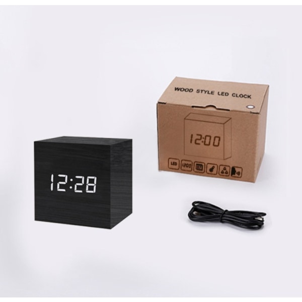 Cube Led Click Clock Vækkeur med lydaktivering Black red