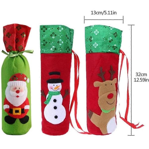 XIANRENGE 3-pack julvinflaskpåsar för presenter Presentpåsar för flaskor Vinflaskskyddspåsar Dragsko Julklappspåsar Presentinslagning