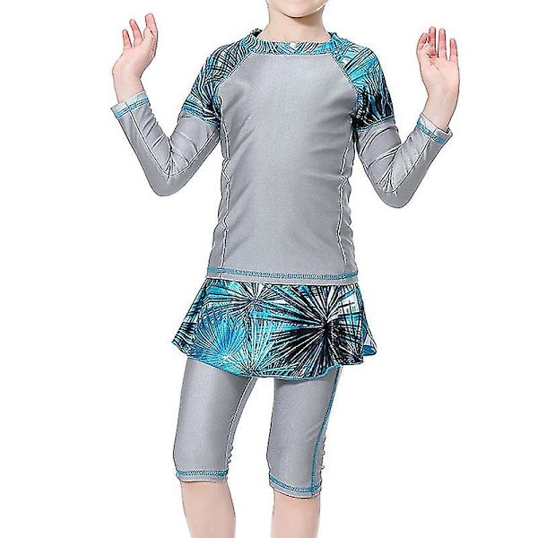 Barn Flickor Islamiska Muslim Modest Badkläder Gray 3-4 Years
