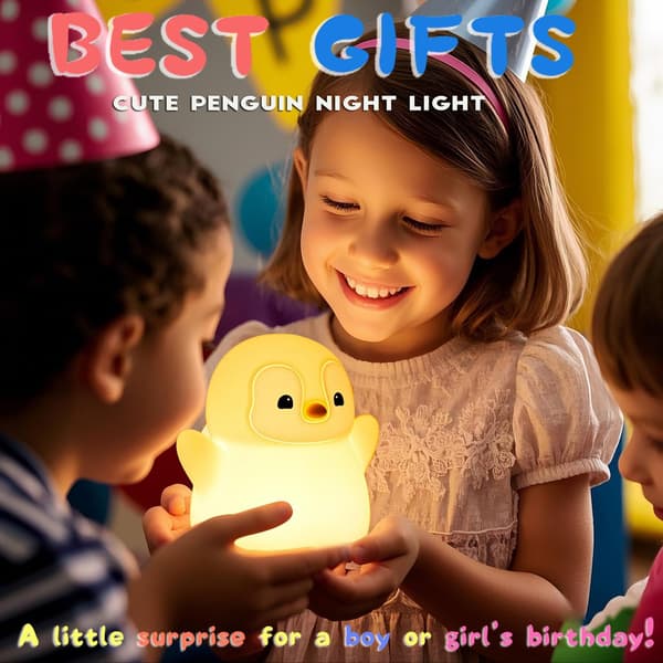 LED Penguin Night Light, Cute Squishy Table Lamp, 2 Levels Dimmable Kids Night Light, Touch Lamp