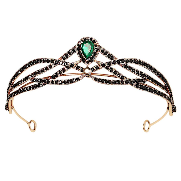 Brudkrona Huvudbonader Halvcirkel Lyxlegering Strass Inlagt pannband för kvinnligt bröllop Ancient Gold   Green Diamond