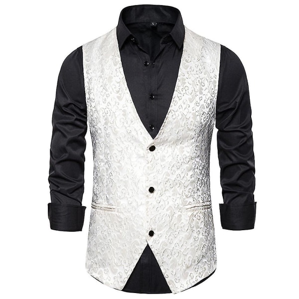Enkelknäppt väst för män Slim Fit formell print väst XL White