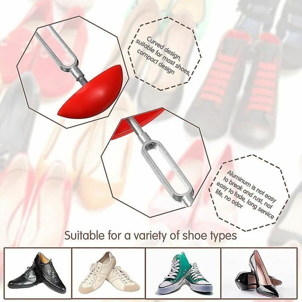 2 kpl säädettävät kengänpaarit kenkäpuut miesten naisten kengän leveys laajennettava kengänpaarit miesten naisten kenkiin, 7-12 cm punainen