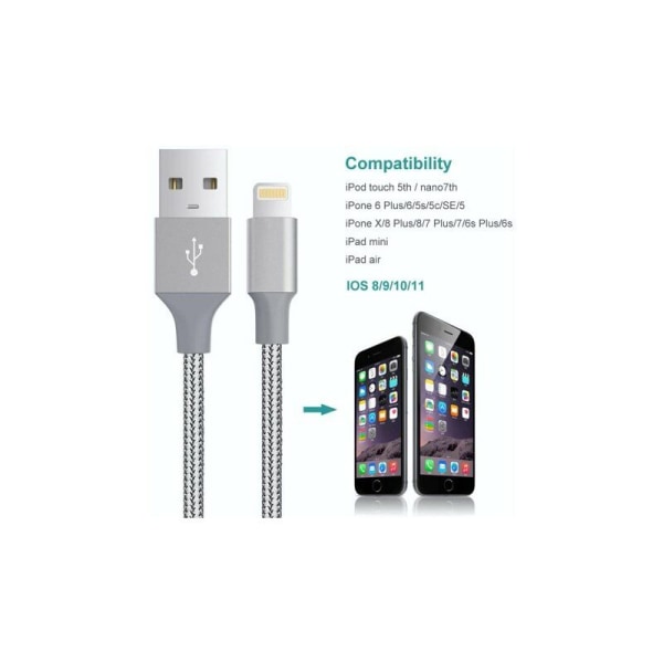 Apple-1m sølv 4.0 tyk 100 kobbertråd 3 stk hurtigopladning mobiltelefon opladerkabel,