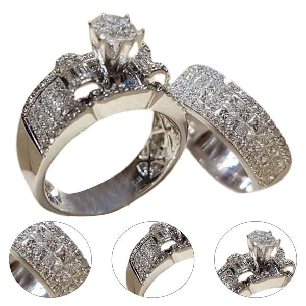 2st/ set Breda Enkla Parringar Legering Inläggningar Glänsande Strassbröllopsringar Modesmycken US 5