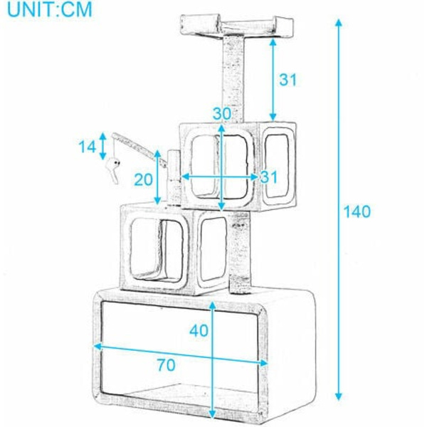 Cat Tree 140 cm Kartokner skrapstolpe med spelrep + hörnskrapstolpe med spelrep, vit/beige