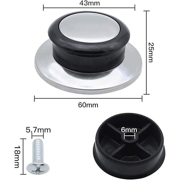 6 stk. Bakelite varmebestandige rustfrie stål grytelokk knotter Universal erstatningshåndtak løfteknapper reservedeler med skruer for kokekar gryteretter