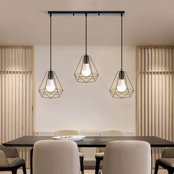 Lysekrone Pendel Lampe Diamond Shape Bar 3 Lys Svart Shade Lights 20,5*25cm E27 for stue kjøkken, innendørs lys