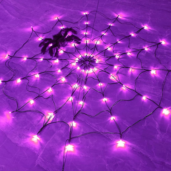 Halloween led lila spindelnätslampa med spindlar, 8 mönster