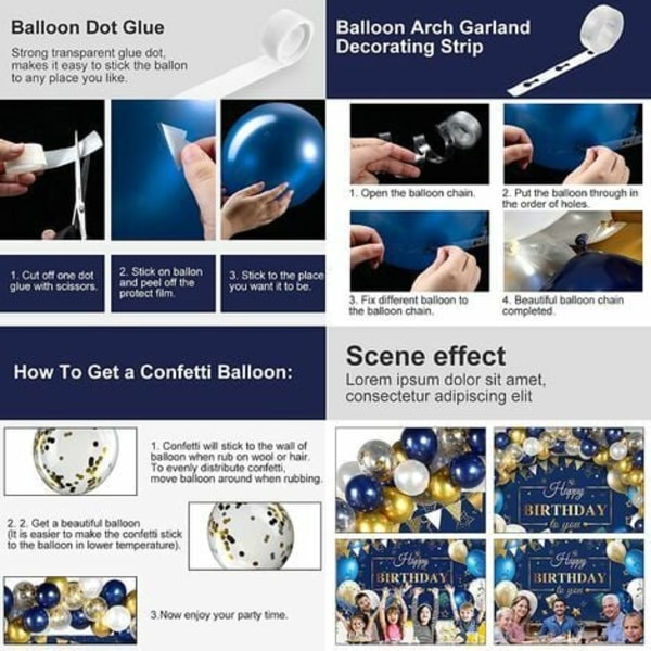 Set med 50 delar Marinblå och guld Blå och guld Födelsedagskonfettiballonger och blåguld Födelsedagsfotografering Bakgrundsförbud