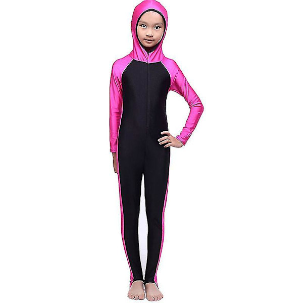 Badkläder för barn, flickor Burkini Cover Islamiska badkläder Rose Red 4-5 Years