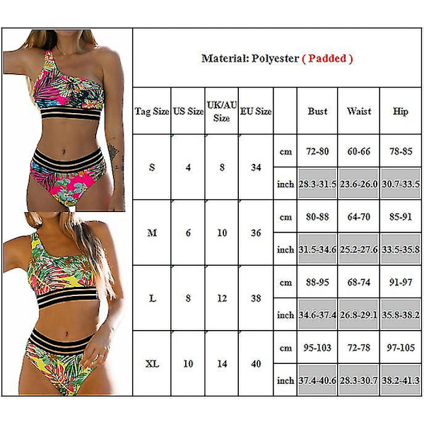 Kvinder Blade Print Badetøj Polstret Bikini Sæt Beach Fluorescent Yellow L