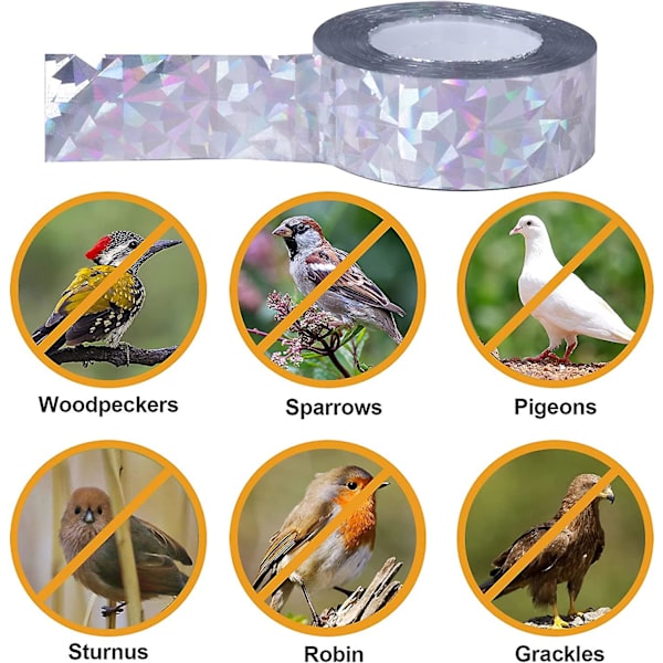 Fugleafvisende tape, reflekterende tape til fugle, fugleafvisende tape, anti-fugletape, reflekterende tape til hjemmehave og gård, 2,4 cm x 80 m
