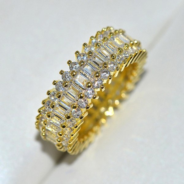 Kvinner Creative Glitrende Cubic Zirconia Innlagt Wide Band Ringer Smykkegave Golden US 9
