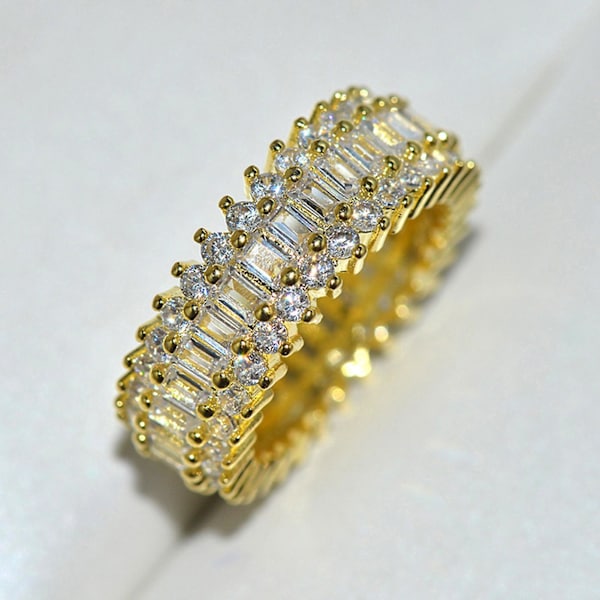Kvinnor Creative Glittrande Cubic Zirconia inläggningar breda band ringar smycken present Golden US 6