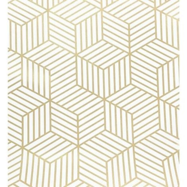 Guld sekskanter og striber Vinyl tapetrulle 45 x 600 cm