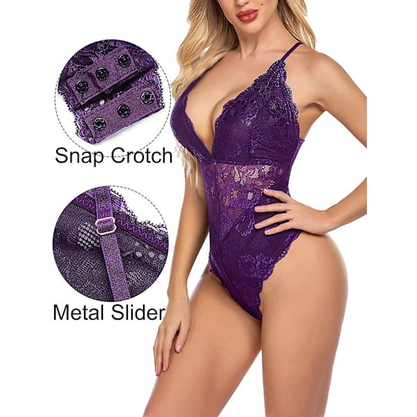 Sexiga underkläder Spetsbody Deep V purple L