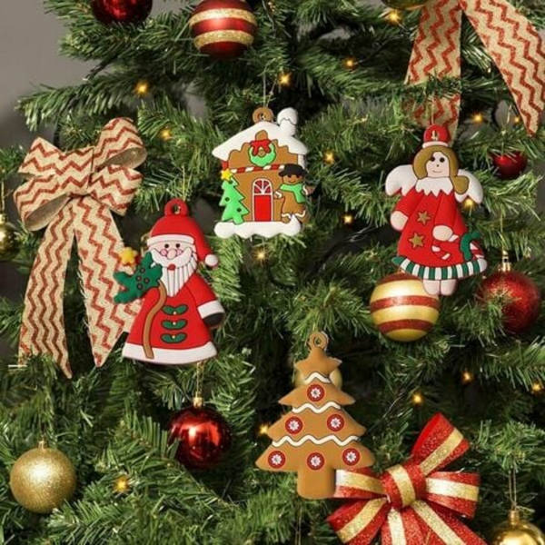 12 Pack Gingerbread Man julepynt, juletræspynt med hul og reb, julepynt