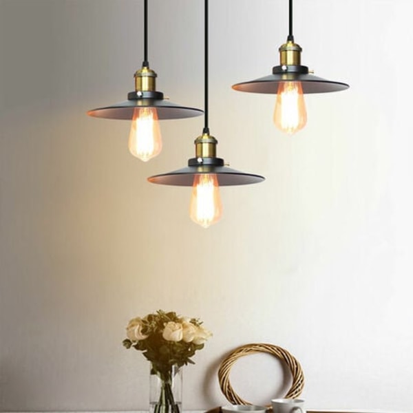 Industriell vintage E27 pendellampe 3 Edison sokkel lampeskjerm retrodesign metall taklampe med rund sokkel