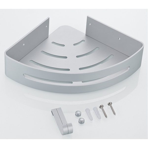 Hjørnebrusestativ, badeværelseshylde uden boring, opbevaringsstativ i aluminium (enkeltlag, blank)